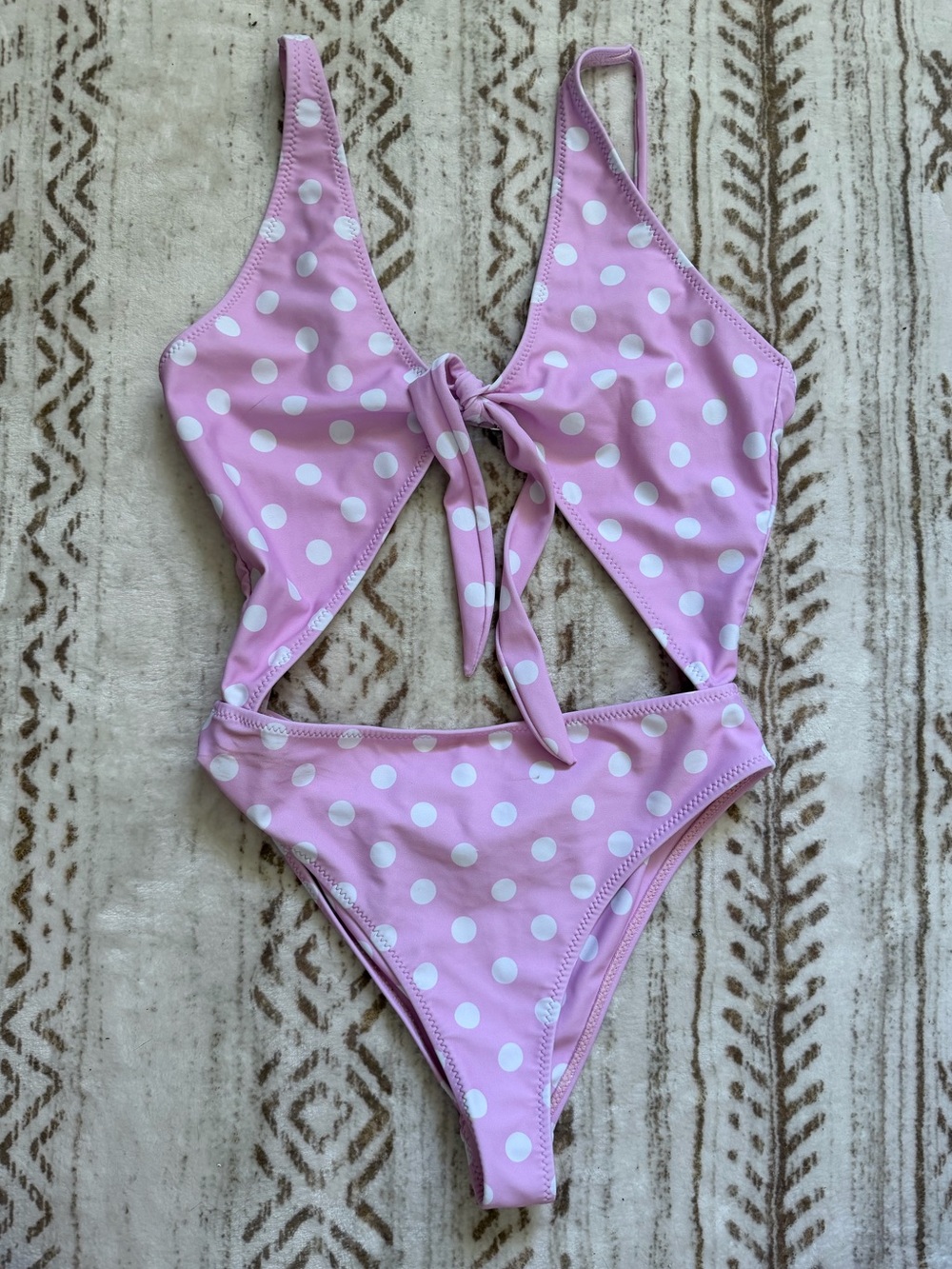 Sugar Thrillz Pink and White Polka Dot One-Piece Swimsuit with Front Bow